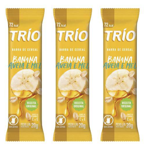 Barra de Cereal Trio com 3 Unid Banana, Aveia e Mel