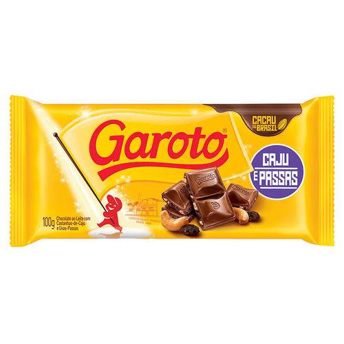Barra de Chocolate Garoto Castanha-de-Caju e Passas 100g