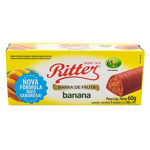 Barra de Fruta Ritter Banana com Chocolate Caixa com 3 Unidades de 20g Cada