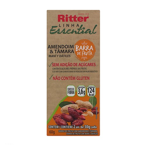 Barra de Fruta Ritter Linha Essential Amendoim e Tâmara Caixa com 2 Unidades de 30g Cada