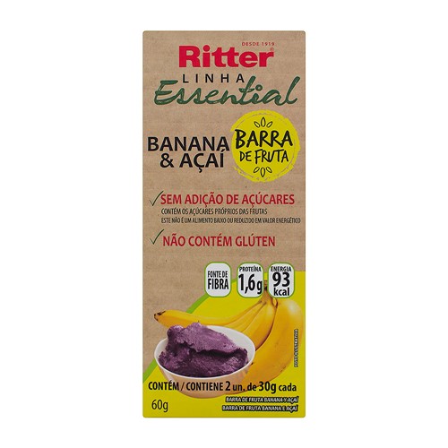 Barra de Fruta Ritter Linha Essential Banana e Açaí Caixa com 2 Unidades de 30g Cada