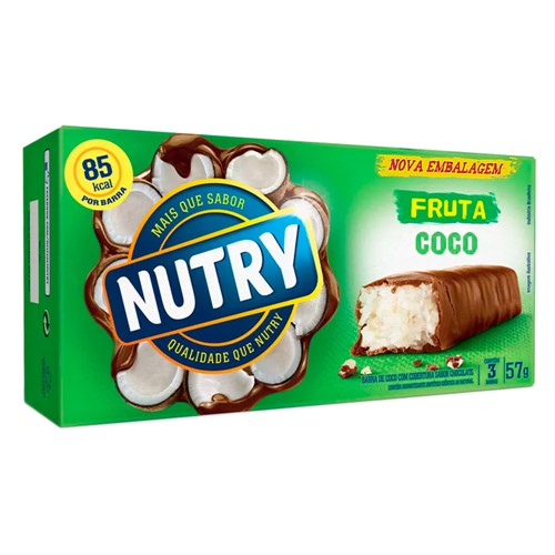 Barra de Frutas Nutry Coco com Cobertura Sabor Chocolate com 3 Unidades de 19g Cada