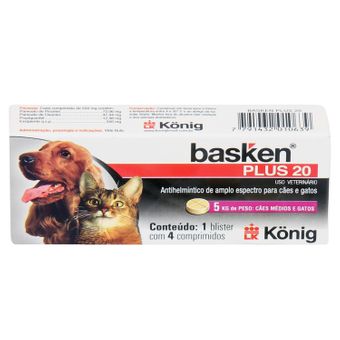 Basken Plus 20 König P/ Cães Médios e Gatos com 5kg C/ 4 Comprimidos