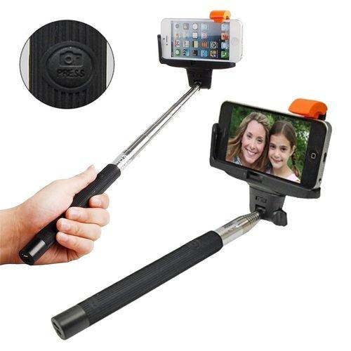 Bastão de Selfie C/ Controle Bluetooth na Propria Haste Monopod Cor Preto