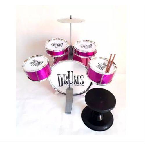 Bateria Infantil 4 Tambores 1 Bumbo 1 Prato Jazz Drum Pink