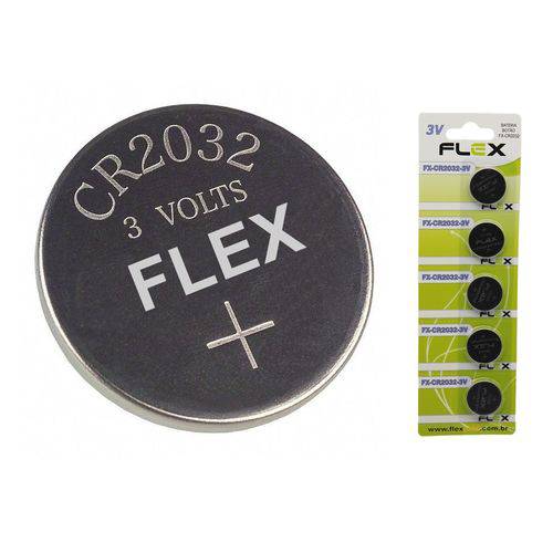 Bateria Moeda Cr 2032 3v Lithium Cartela C/ 5 Peças Flexgold