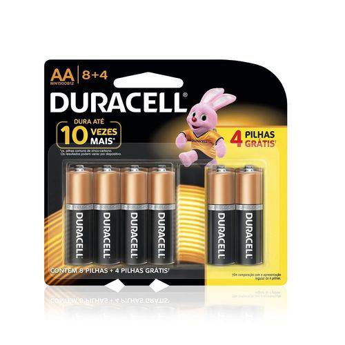 Bateria Pilha Alcalina Palito AA com 8+4 Unidades Duracell