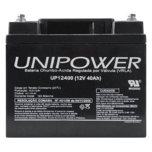 Bateria Unipower Up 12400 12V 40AH M6 Nao Automotiva