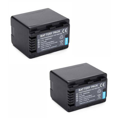 2 Baterias VW-VBK360 3580mAh para Câmera Digital e Filmadora Panasonic HDC-HS80, HDC-TM40, SDR-H100,
