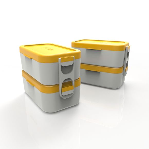 Bento Box Dupla Cinza com Tampa Amarelo Anodilar