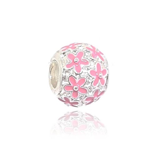 Berloque de Prata Modelo Separador Beads Floral Rosa Retrô - 08525