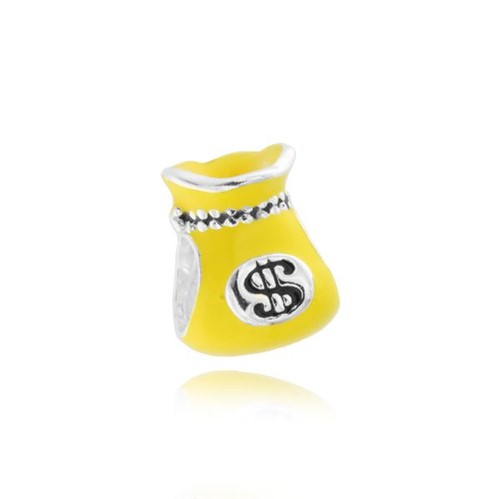 Berloque Desejos Prata Saquinho de Dinheiro Amarelo