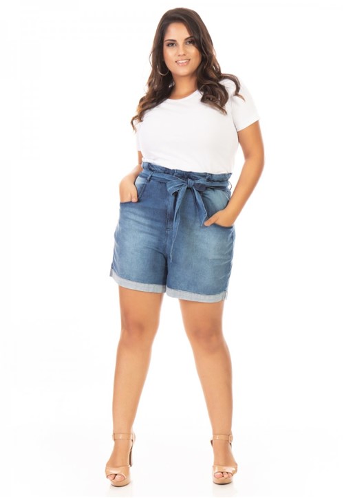 Bermuda Feminina Jeans Clochard com Cinto Plus Size