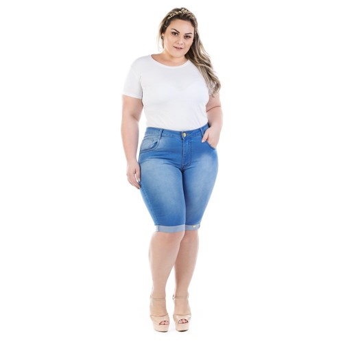 Bermuda Feminina Jeans Missy Tradicional com Elastano Plus Size