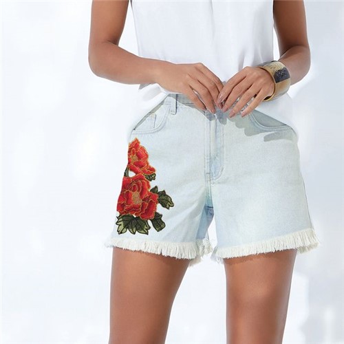 Bermuda Jeans Aplicação Floral AZUL CLARO/36