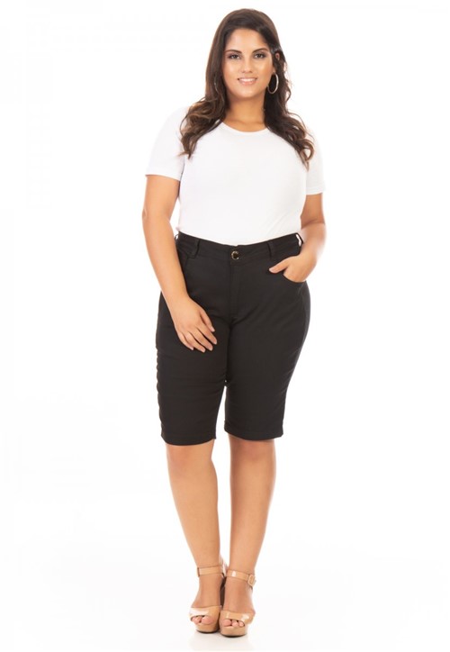Bermuda Jeans Feminina Cintura Alta Básica Plus Size