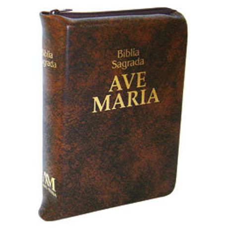 Bíblia Ave Maria com Zíper Média Marrom