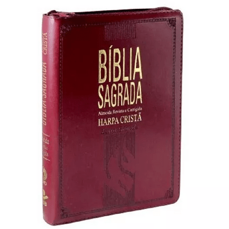 Bíblia com Harpa Cristã Letra Grande Almeida Corrigida Zíper Vinho