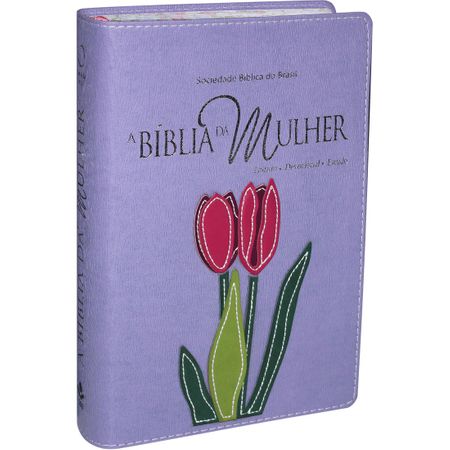 Bíblia da Mulher RA Média Bordas Floridas Tulipa Relevo Lilás