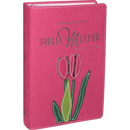 Bíblia da Mulher RA Média Bordas Floridas Tulipa Relevo Rosa