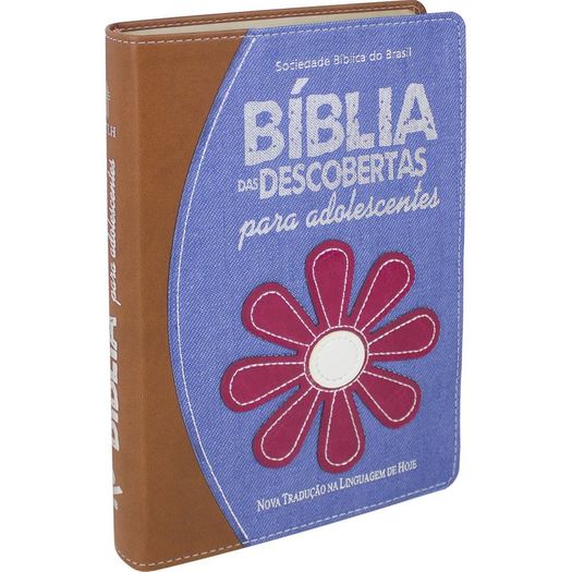 Biblia das Descobertas para Adolescentes - Couro Marrom com Jeans - Flores - Sbb