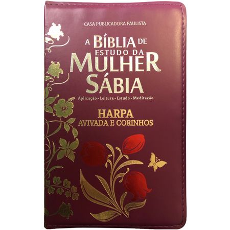 Bíblia de Estudo da Mulher Sábia com Harpa Zíper Vinho