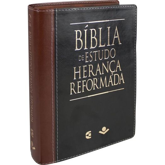 Biblia de Estudo Heranca - Couro Marrom e Prata - Reformada - Sbb