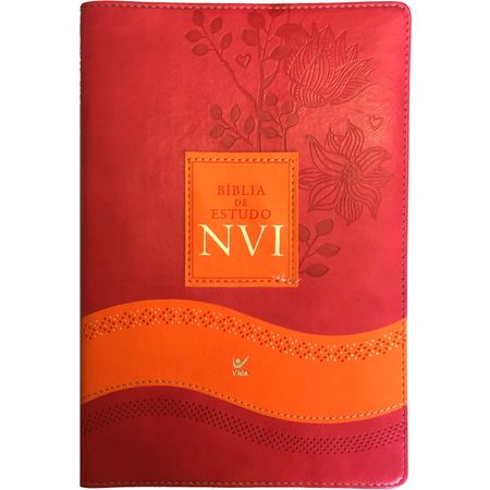 Bíblia de Estudo NVI Capa Luxo Rosa e Laranja C/ Índice