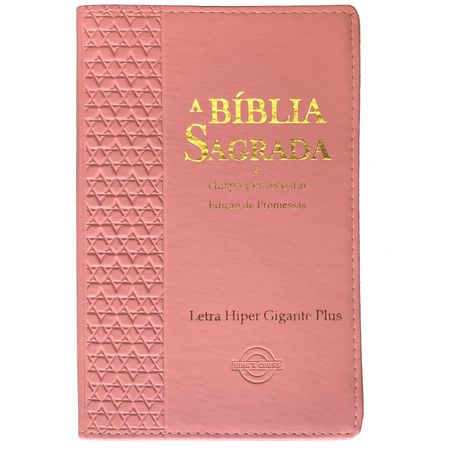 Bíblia e Harpa Pentecostal Letra Hiper Gigante Plus Rosa com Borda Estrela de Davi