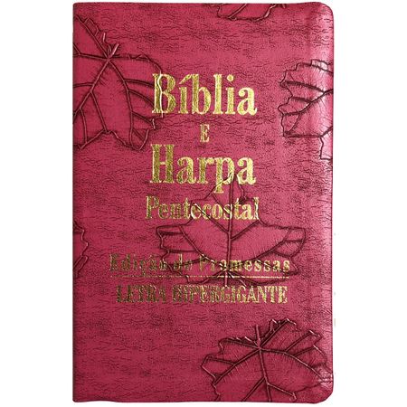 Bíblia e Harpa Pentecostal Letra HiperGigante Pink Folhas
