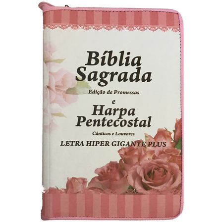 Bíblia e Harpa Pentecostal Letra HiperGigante Plus Rosa (Linha Gold)