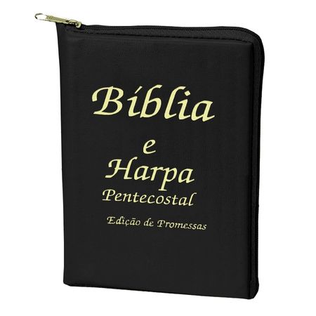 Bíblia e Harpa Pentecostal Pequena Preta C/ Zíper