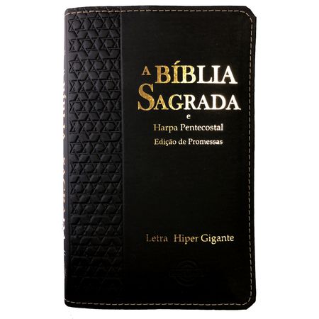 Bíblia e Harpa Petencostal Letra Hiper Gigante Preta com Borda Estrela de Davi