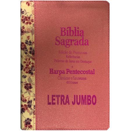 Bíblia Edição de Promessas Letra Jumbo Luxo Rosa e Floral