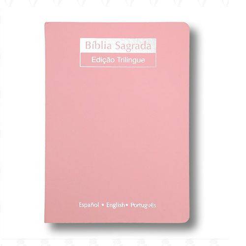 Bíblia Grande Nvi Trilingue - Inglês / Português / Espanhol - Rosa Luxo