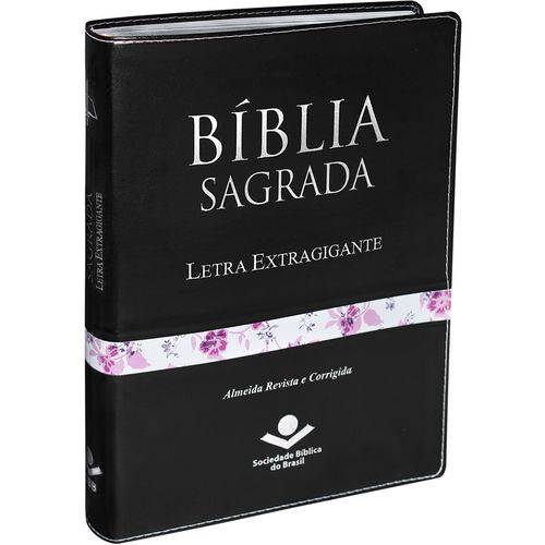 Biblia Letra ExtraGigante Capa Luxo Preta Florida com Indice Lateral