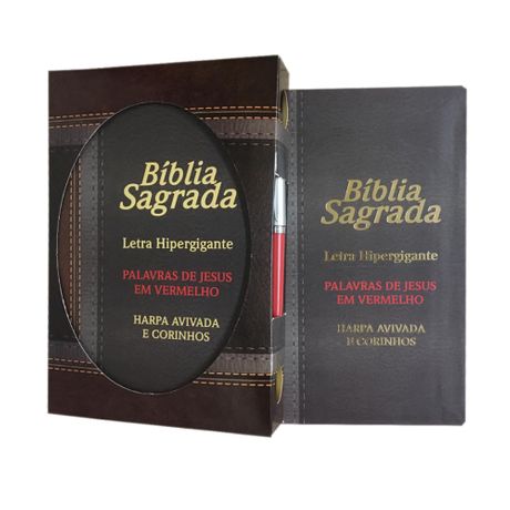 Bíblia Letra Extragigante com Harpa Avivada e Corinhos Preta e Marrom