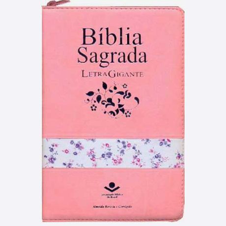 Bíblia Letra Gigante Almeida Corrigida Zíper com Índice Rosa Claro