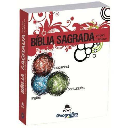 Bíblia Nvi Trilingue - Inglês / Português / Espanhol - Brochura - Branca com Vermelho
