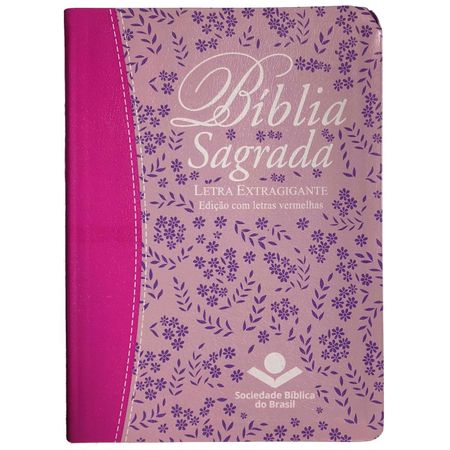 Bíblia RC Letra Extragigante com Letras Vermelhas Pink e Rosa com Flores