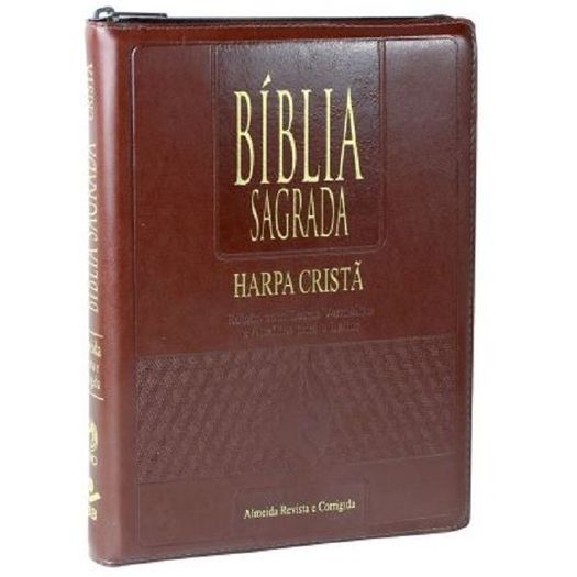 Biblia Sagrada - Capa Couro - Letra Grande - Ziper Marrom - Sbb