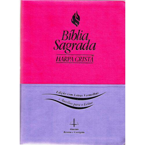 Bíblia Sagrada com Harpa Cristã - Letra Gigante - Letras Vermelhas e Auxílios para o Leitor- Revista e Corrigida (pink e Violeta)