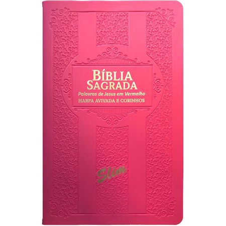 Bíblia Sagrada Slim RC Harpa Avivada Bordas Floridas Pink