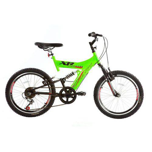 Bicicleta Aro 20" Xr 20" Full Suspensão 6v Mtb Verde e Preto Track Bikes