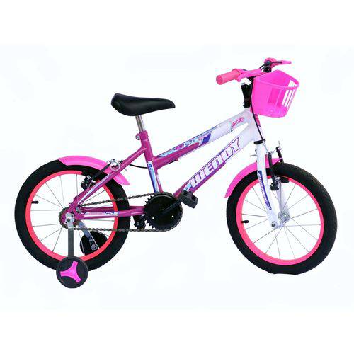 Bicicleta Aro 16 Fem Wendy com Roda Al e Acessorios na Cor Pink