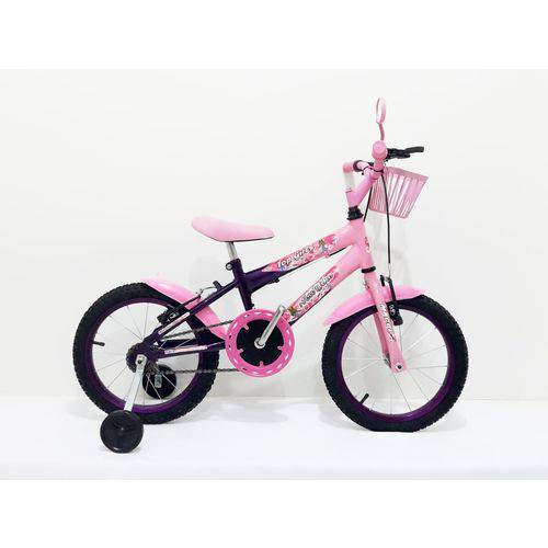 Bicicleta Aro 16 Infantil Feminina com Cestinha com Buzina com Retrovisor Cor Violeta/Rosa