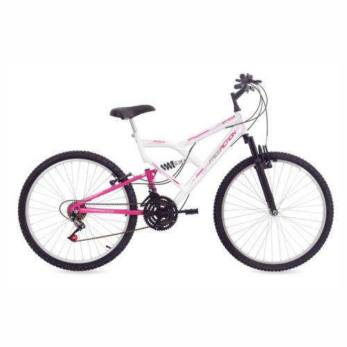 Bicicleta Aro 26 C/amortecedor 18v Branca/rosa Bic Free Action