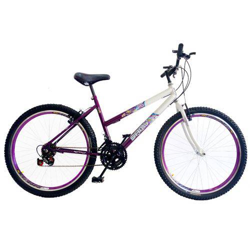 Bicicleta Aro 26 Feminina Branco/Violeta 18 Marchas C/ Aros Aero