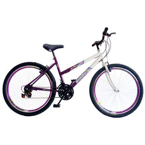 Bicicleta Aro 26 Feminina Branco/Violeta 18 Marchas C/ Aros Aero