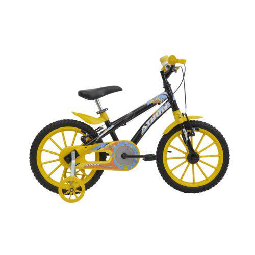 Bicicleta Athor Aro 16 Baby Lux Masculino Preta com Kit Amarelo